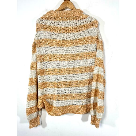 MADEWELL Baez Orange Stripe Wool Blend Pullover Sweater Womans Large Slouchy - Picture 3 of 9